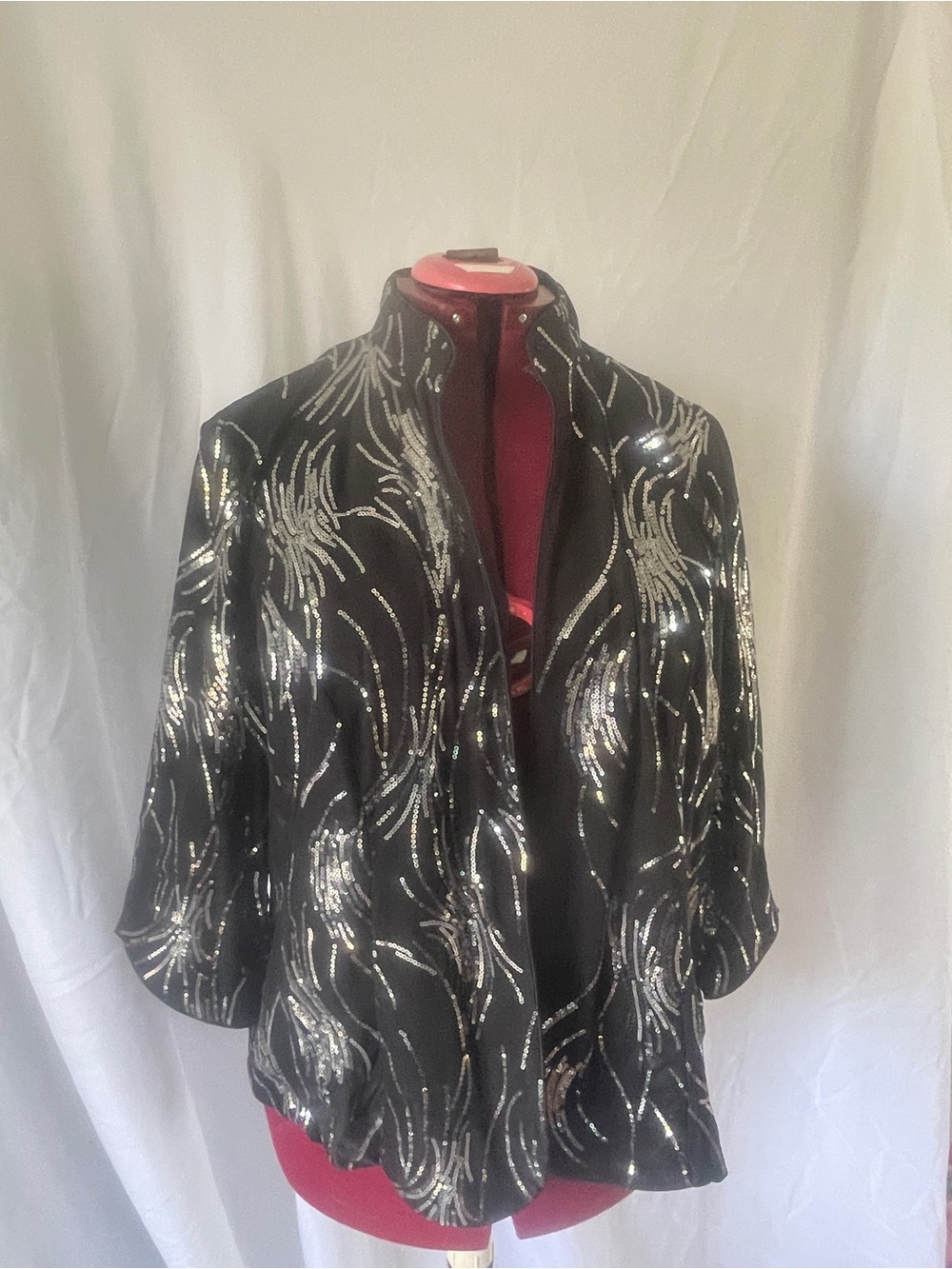Alex Evenings Black Jacket with Silver Sequin Swirl Accents
